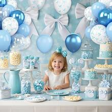 Ballons avec nœud bleu, 20/30 ballons bleus et blancs de 12 pouces avec imprimés de nœuds, spécialement conçus pour les fêtes d'anniversaire de jeune fille, les décorations de fiançailles de la mariée, Halloween, jolies décorations de ballons.
