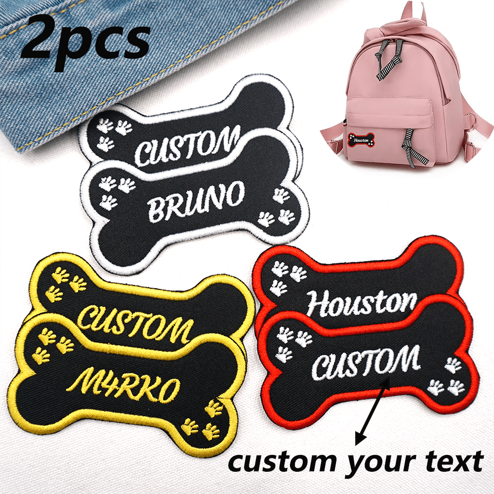 Custom 2pcs Bone Name Patch, Personalized Embroidered Name Tag, Sew On/Iron On Patches Suit For Clothing Uniform Work Shirt School Uniform