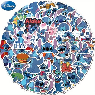 Disney 50 piezas de pegatinas oficiales y autorizadas de Stitch, a prueba de agua y con diseños de dibujos animados, adecuadas para decorar botellas de agua, portátiles, parachoques, dormitorios, armarios, coches, monopatines, ordenadores, teléfonos, cascos, etc.