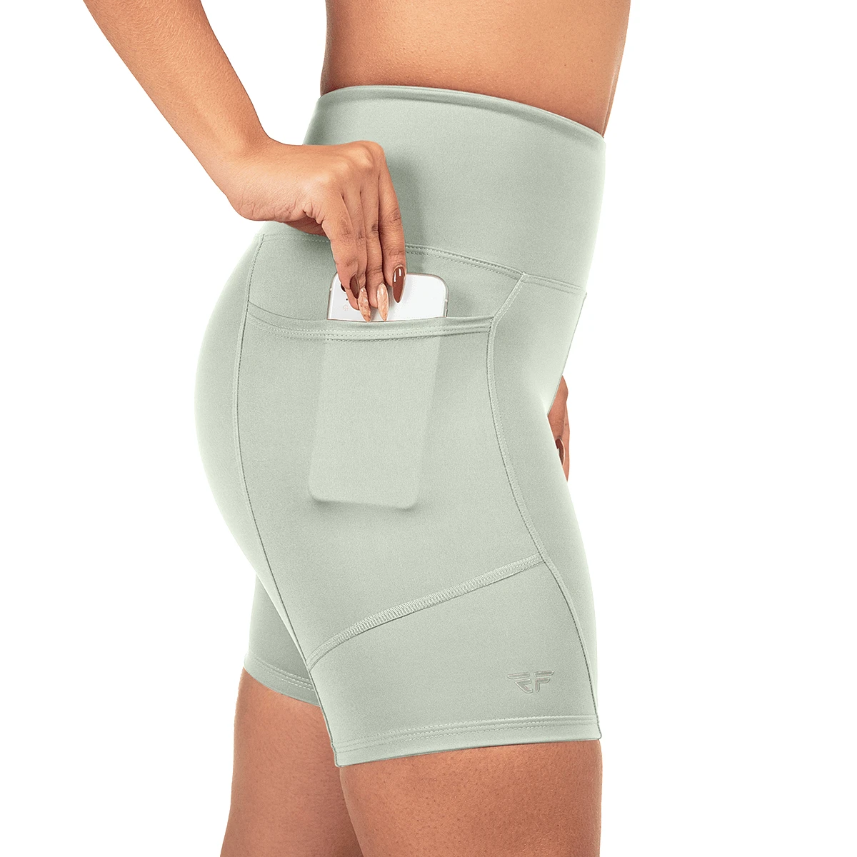 Women's Compression Shorts With Pockets For Running, Walking, Gym - Pistachio - View 1