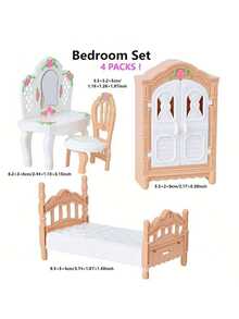 1:12 比例娃娃屋家具套装，包括客厅、厨房、卧室和浴室微型模型，适合 3-8 岁女孩的塑料玩具 - 角色扮演家政系列、娃娃厨房、娃娃、娃娃玩具