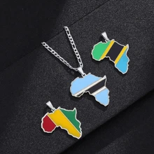 Popular Africa Theme Dripping Oil Stainless Steel Map Pendant Necklace