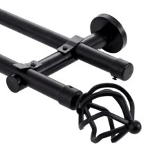 IsEasy Curtain Rod 25mm Curtain Rod 1 Track 2 Tracks Stainless Steel Metal 80-280cm - Black-2-läufig - View 2
