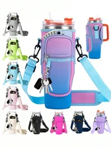 1 PIEZA Bolsa portátil para botella de agua, con bolsa para teléfono, compatible con botella de agua /Maeky de 40 onzas (aproximadamente 1134.0 ml), bolsa con asa, correa para el hombro ajustable, compatible con accesorios de la taza