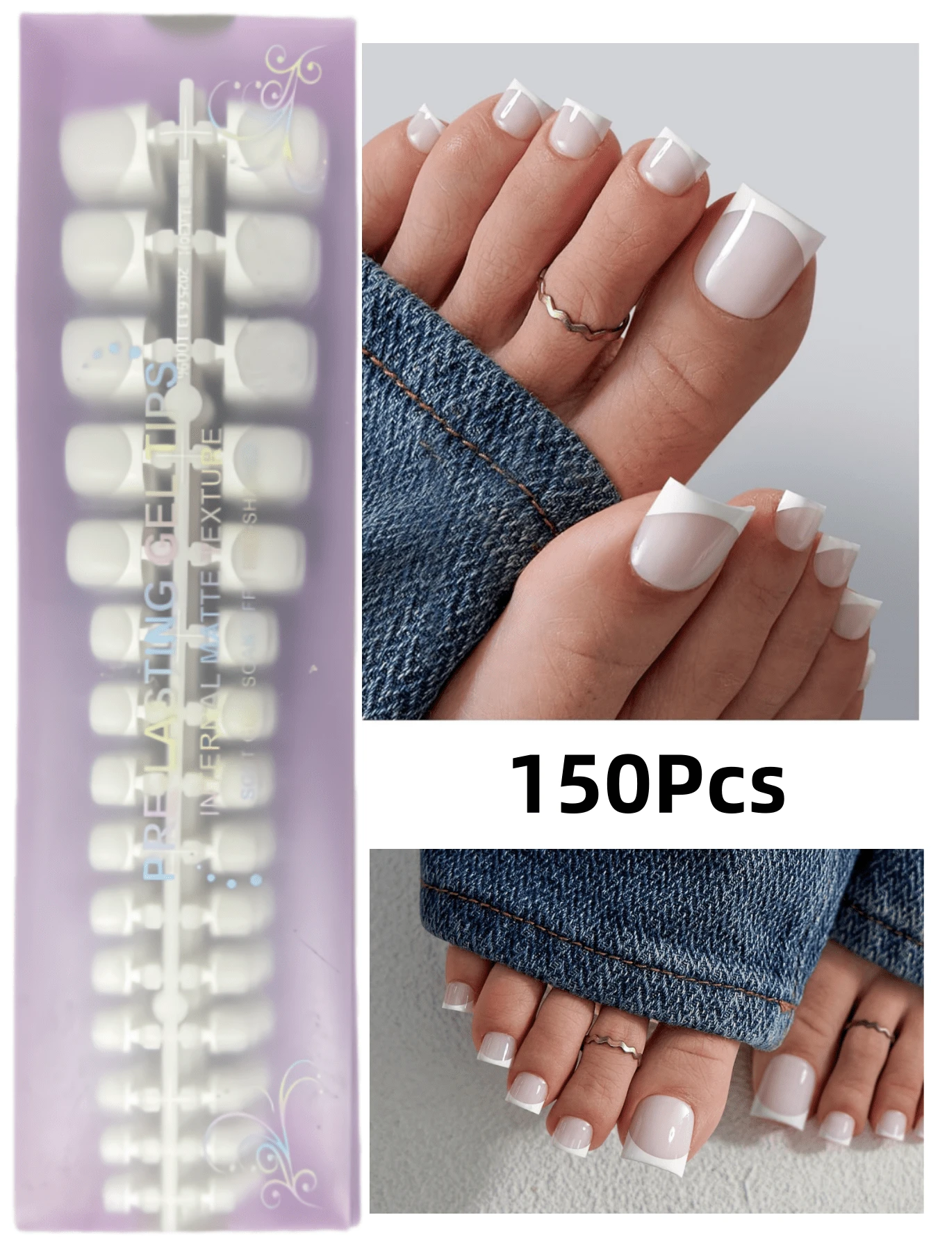 150 móng giả vuông ngắn, màu trắng, kiểu Pháp, chất liệu gel mềm, tự làm móng giả, tối giản và đa năng, 15 kích cỡ, phù hợp cho phụ nữ.