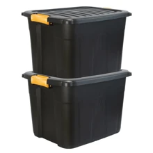 Heavy Duty Parabox Storage Box With Lid - 20L Or 42L Lockable, Stackable, Clip Handles, Black Thick Plastic Box For Indoor Or Outdoor Use - Organiser Stacking Boxes Home Organizer