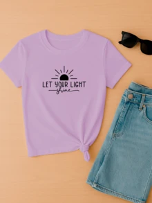 Camiseta Babylook Tshirt Feminina Deixe Sua Luz Brilhar Let Your Light Shine Frases Personalizada 100% Algodão Várias Cores - Roxo - Visão 2