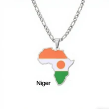 Popular Africa Theme Dripping Oil Stainless Steel Map Pendant Necklace