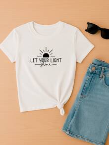 Women's Baby Look T-Shirt Let Your Light Shine Let Your Light Shine Personalized Phrases Various Colors 100% Cotton - 白色 - 查看 2