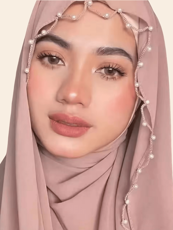 1pc Women's Chiffon Soft Fabric Special Edge Crafted Pearl Style Hijab Fashion Scarf, Versatile Shawl For Daily & Outdoor Wear