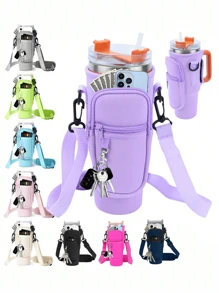 1 PIEZA Bolsa portátil para botella de agua, con bolsa para teléfono, compatible con botella de agua /Maeky de 40 onzas (aproximadamente 1134.0 ml), bolsa con asa, correa para el hombro ajustable, compatible con accesorios de la taza