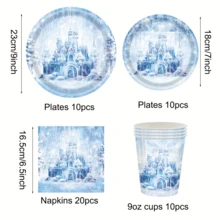 10pcs/20pcs/50pcs/Set,Frozen Winter Snowflake Paper Plate Celebration Party Tableware Round Disposable Dinner Paper Plate Suit Winter Snowflake Theme Party 9 Inch 7 Inch Paper Plate Paper Cup Paper Towel Birthday, Christmas, Winter Event Party Table Supplies - Multicolor - View 4