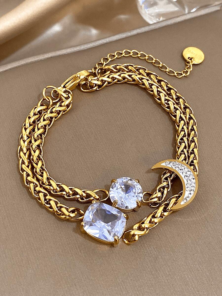 1 Vòng tay chuỗi thiên thể sang trọng dành cho nữ, mắt xích hai lớp bằng thép không gỉ mạ vàng 18K với mặt trăng lưỡi liềm và đá Cubic Zirconia cắt nhiều lớp, Quà tặng Ngày của Mẹ, Quà tặng giáo viên, Quà tặng tốt nghiệp, Trang sức xếp chồng bãi biển mùa hè Bohemia, Bộ trang sức nhiều lớp thanh lịch cho du lịch, ngày lễ, Phụ kiện tiệc tùng hàng ngày, Trang sức vàng cho nữ - Nhiều màu - Xem 1