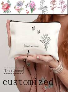 1 peça floral personalizável, única, moderna, minimalista, com estampa de letras, bolsa de transporte leve, pode acomodar telefone, bolsa de cosméticos, porta-moedas, bolsa clutch, essencial para passeios, design de letras fofo