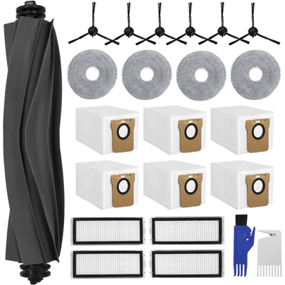 Compatível com aspirador de pó robô Dreame L20 Ultra L20 Ultra Complete, peças de reposição incluem 1 escova principal, 4 lenços umedecidos, 4 filtros, 6 escovas laterais, 6 sacos para aspirador de pó