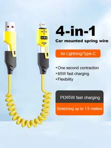 Durcord Kabel Pengisian Cepat 4-in-1 65W (Maks), Kabel Pengisian USB Gaya Pegas, Panjang Dapat Diatur, Kabel Pengisian Bahan PVC, Kompatibel dengan Seri 15/16, Mendukung Pengisian Cepat Ponsel Mobil, Pengisian Cepat Lightning, Kompatibel dengan Android/Micro USB, Tablet, USB ke Lightning, USB-C ke USB-C, Pengisian USB-C ke Micro USB (Panjang Maksimum yang Dapat Diperpanjang 1,5m), Bersertifikasi Nan MFi - MultiWarna - View 3