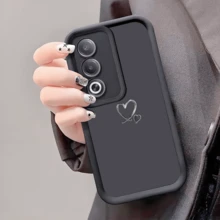 1pc Silver Double Heart Shockproof Phone Case, Thick Anti-Slip Protective Cover Compatible With IPhone 17/17 Air/17 Pro/17 Pro Max, Compatible With Honor, Compatible With Redmi, Compatible With Galaxy,International Version, Not The Domestic Version - Black - View 3