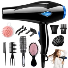 Morfone Local Warehouse 12 Piece Black Hair Dryer Hair Care Set, Home Hair Salon Hair Dryer Multi-Speed Adjustable Drying Hair Styling, Plug-In Model With Air Cushion Combs And Hair Clips And Curling Irons, Etc., Suitable For Home Use/Gift Giving - 查看 1