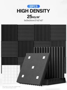 ODEK PRETTY 12 件 - 12x12x1/2 英寸声学处理墙板，适用于录音室、音乐室、游戏空间、播客、降噪和吸音材料 | 聚酯楔形吸音泡沫 | 双面胶 - 彩色 - 查看 11