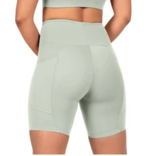 Women's Compression Shorts With Pockets For Running, Walking, Gym - Pistachio - View 2