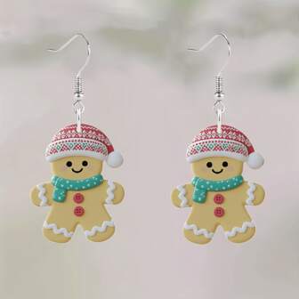 1 par de aretes planos en forma de hombre de jengibre 2D: idea de regalo de Navidad adorable