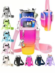 1 PIEZA Bolsa portátil para botella de agua, con bolsa para teléfono, compatible con botella de agua /Maeky de 40 onzas (aproximadamente 1134.0 ml), bolsa con asa, correa para el hombro ajustable, compatible con accesorios de la taza