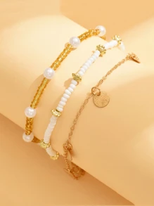 1 set di alla moda cavigliere da spiaggia per vacanze con accessori decorativi vari in acciaio inossidabile, cavigliere