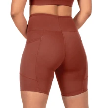 Women's Compression Shorts With Pockets For Running, Walking, Gym - Chocolate Brown - View 3