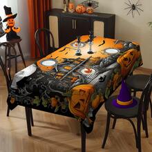 1/20 piezas Mantel de Halloween, diseño con calabaza, castillo y murciélago, mantel rectangular de poliéster reutilizable para el hogar, restaurante o decoración de la sala de estar, hecho a máquina, accesorios de comedor festivos, decoración de mesa, mantel duradero
