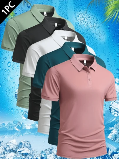 男士夏季商务休闲修身短袖 Polo 衫一件装 | 纯色珠地棉透气上衣 | 免烫办公通勤工作服，情人节礼物