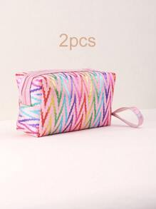 1/2 件防水铅笔盒，便携式铅笔盒，方便携带，化妆包，洗漱包学校用品创意礼物感恩节，圣诞节，生日万圣节装饰返校文具收纳袋 - 彩色 - 查看 13