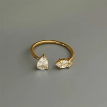 Aritio 1 件奢华 18K 镀金不锈钢锆石装饰单戒指，适合女性日常和婚礼佩戴，礼物 - 彩色 - 查看 10