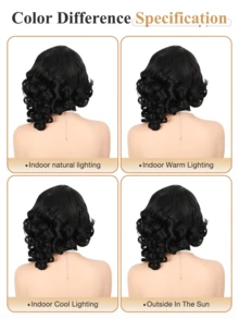 Short Curly Wig, Side Part,Voluminous Natural Curly Hair, No Bangs, Synthetic Fiber Wig, Soft And Comfortable, Suitable For Wedding, Cosplay And Daily Wear. - Black - View 8