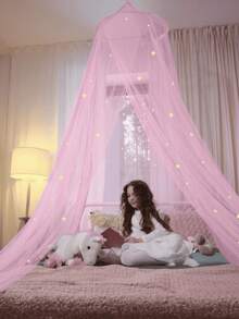 1件装婴儿/幼儿床蚊帐，带夜光星形顶篷，婴儿床蚊帐帘，悬挂式蚊帐帐篷，公主风婴儿房床上用品，适用于1.5米床，日常使用