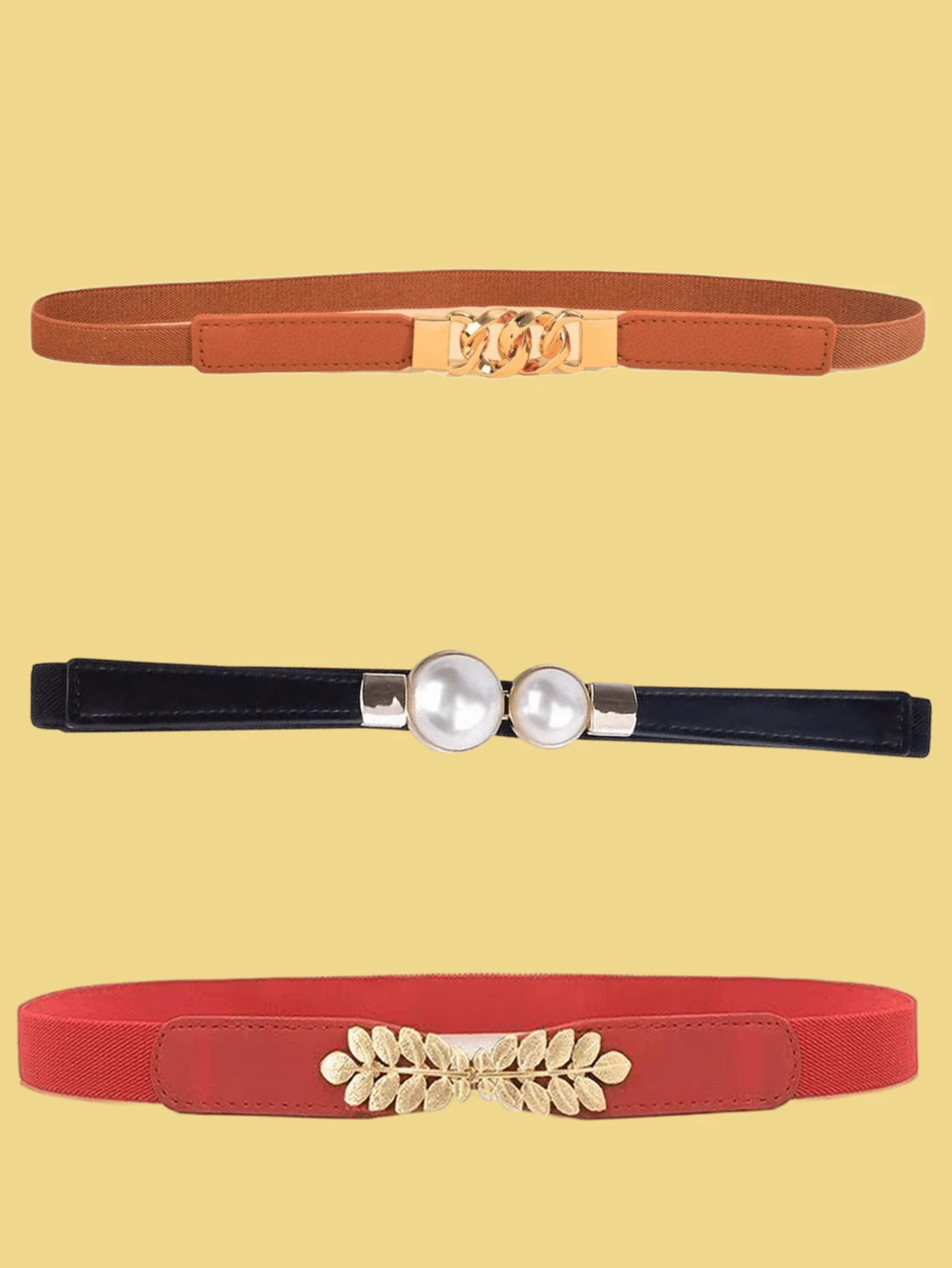 3pcs Women's Thin Waist Belt, European And American Summer Fashionable Elastic Waist Belt For Dresses And Tight Waist Cincher Fall, Autumn, Halloween