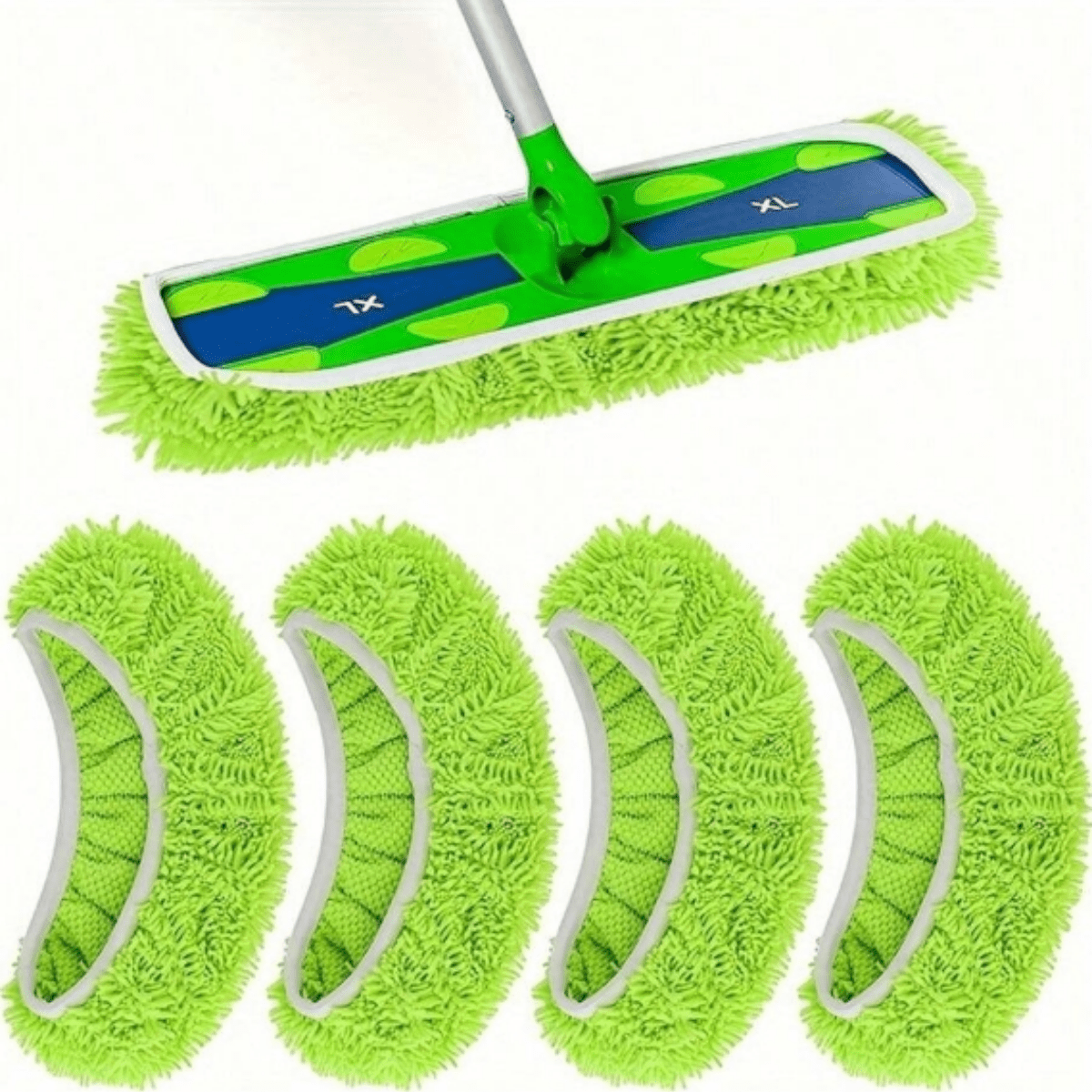 1/4 片可重复使用的超细纤维拖把垫，可清洗湿垫，兼容扫地机替换垫，适用于干湿清洁，拖把头更换，用于家庭清洁。 - 綠色雪尼爾 - 查看 9