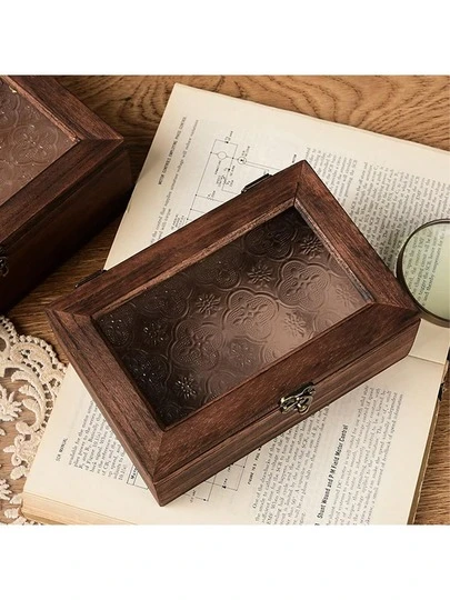 1 st elegant träskåp i vintage-stil med glasdörr och låda för snygg förvaring av kosmetika och diverse, perfekt för alla hjärtans dag-presenter, heminredning och organisering av nödvändigheter inför högtiden, perfekt för jul, Thanksgiving och nyårsfiranden