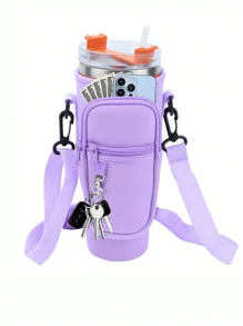 1 PIEZA Bolsa portátil para botella de agua, con bolsa para teléfono, compatible con botella de agua /Maeky de 40 onzas (aproximadamente 1134.0 ml), bolsa con asa, correa para el hombro ajustable, compatible con accesorios de la taza