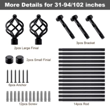 IsEasy Curtain Rod 25mm Curtain Rod 1 Track 2 Tracks Stainless Steel Metal 80-280cm - Black-2-läufig - View 7