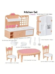 1:12 比例娃娃屋家具套装，包括客厅、厨房、卧室和浴室微型模型，适合 3-8 岁女孩的塑料玩具 - 角色扮演家政系列、娃娃厨房、娃娃、娃娃玩具