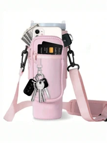 1 PIEZA Bolsa portátil para botella de agua, con bolsa para teléfono, compatible con botella de agua /Maeky de 40 onzas (aproximadamente 1134.0 ml), bolsa con asa, correa para el hombro ajustable, compatible con accesorios de la taza