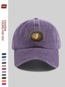 1 pieza Gorra de béisbol casual y de moda con letra "J", con gráfico metálico de estilo vintage del oeste, diseño ajustable ligero y duradero, transpirable para vacaciones, escuela, oficina, todas las estaciones, regalo ideal para parejas jóvenes, ciclismo al aire libre, deportes, calle, vacaciones, padres, fiesta, vuelta al cole, Día del Padre - A - Ver 13