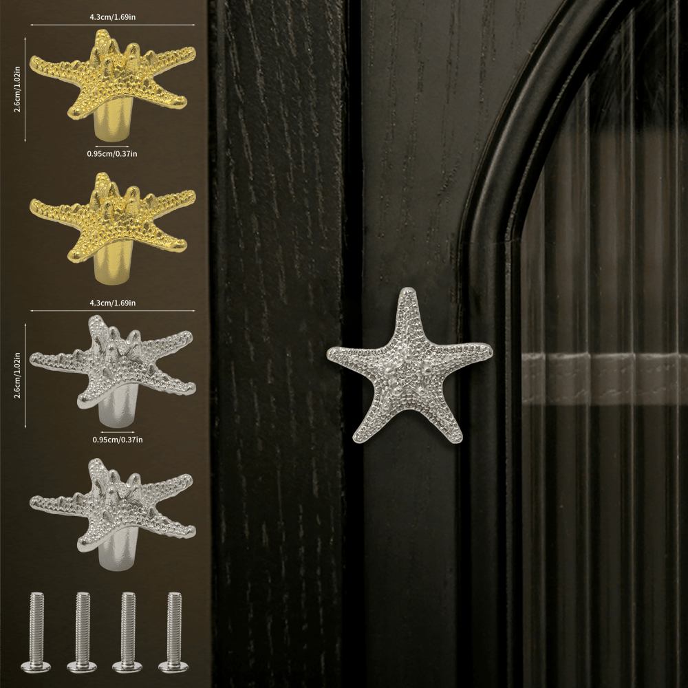 4 قطع مقابض أدراج بتصميم نجمة البحر الحديث الإبداعي، مقابض ديكورية للأثاث