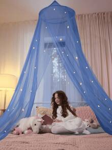1件装婴儿/幼儿床蚊帐，带夜光星形顶篷，婴儿床蚊帐帘，悬挂式蚊帐帐篷，公主风婴儿房床上用品，适用于1.5米床，日常使用