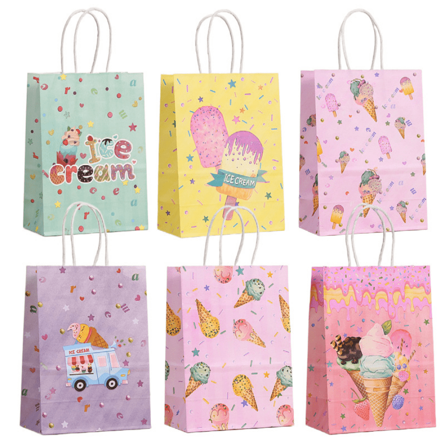 12 bolsas de papel para regalos de fiesta de helado de verano, bolsas de regalo, dulces y golosinas para decoración y suministros de fiesta con temática de helado