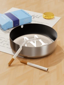 定制不锈钢烟灰缸，可激光雕刻个性化图案 - 复古圆形设计，适用于酒吧、酒店、咖啡馆、婚礼和派对 - 是企业品牌和创意礼品、圣诞礼品的理想之选 - 銀色煙灰缸 - 查看 2