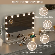 Teousev Vanity Mirror With Lights, Makeup Mirror ,14pcs Dimmable Bulbs, 3 Color Modes Lighted Vanity Mirror ,Smart Touch Control, Tabletop Or Wall Mounted, White - White - View 4