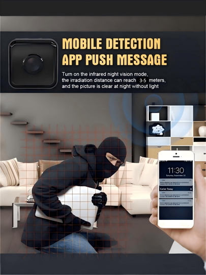 Mini Square Camera, Home Security Portable Hidden 480P HD, Infrared Night Vision Wireless WiFi Built In Hotspot, Loop Recording, 450mAh Long Lasting Battery, Supports 2.4G Network Only, HD Vision, Remote Monitoring, Motion Detection, SD Card Storage Expansion, Home, Car, Office Various Scenarios, Indoor Outdoor Online view 3