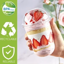 50/100Pack Plastic Parfait Cups With Dome Lids, Dessert Cups, 12/16oz Yogurt Parfait Cups With Sporks, Clear Plastic Cup With Dome Lids (No Hole) For Yogurt, Dessert, Ice Cream, Cupcake, Snacks, Pudding, Fruits - 16盎司 - 查看 9