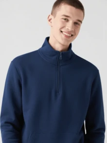 Men's Quarter Zip Pullover Hoodie - Multiple Colors Available - 藏蓝色 - 查看 7